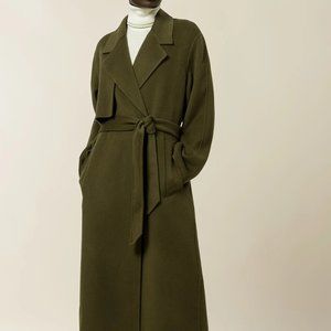 IVY OAK Luxury Sustainable European Olive Green 100% Wool Classic Winter Coat